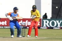 Indian cricketers celebrate during the opening T20I against Zimbabwe